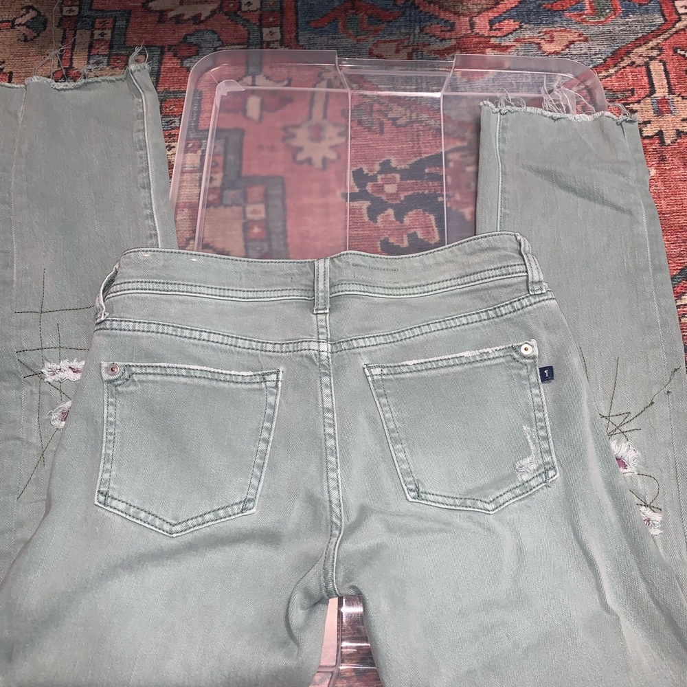 Pilcro, Anthropologie Green Straight Leg Jeans with Distressed Style - Picture 3 of 11